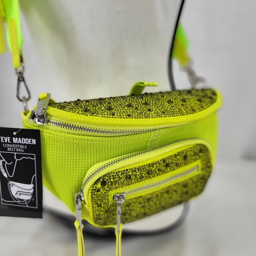 STEVE MADDEN Neon Green Convertible Belt Crossbody Bag Bling